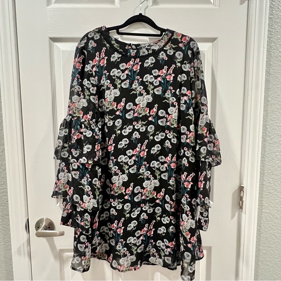 Lulus Dresses Lulus Day Date Black Floral Print Tiered Flounce